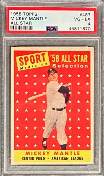 1958 Topps #487 Mickey Mantle All-Star PSA 4 VG-EX