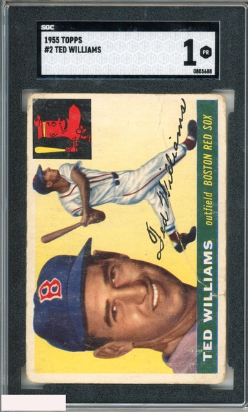 1955 TOPPS TED WILLIAMS #2 BOSTON RED SOX HOF SGC 1 PR