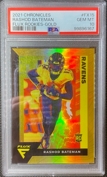 2021 Panini Chronicles Flux - #FX-15 Rashod Bateman Gold Prizm RC SSP /10 PSA 10