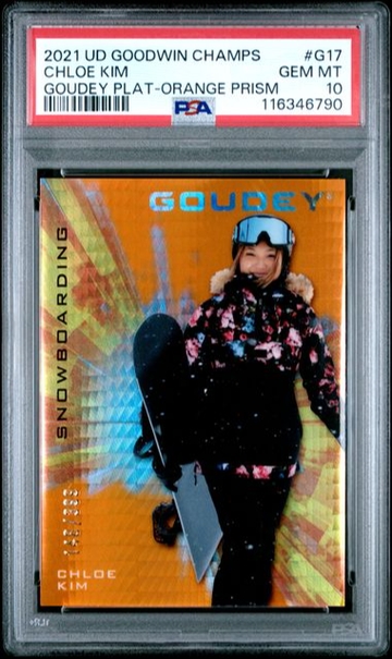 2021 Upper Deck Goodwin Champions Chloe Kim Goudey Platinum Orange Prism PSA 10