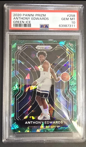 2020 Prizm Anthony Edwards Fanatics Green Ice RC 258 PSA 10