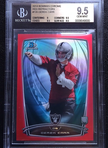 DEREK CARR 2014 BOWMAN CHROME RED REFRACTOR ROOKIE /25 BGS 9.5 GEM 
