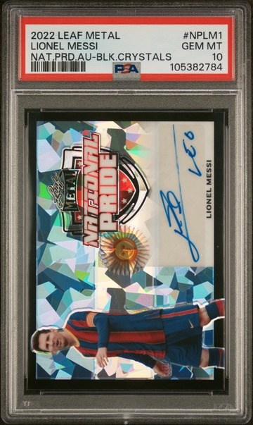 2022 Leaf Metal National Pride Black Crystal Lionel Messi #NP-LM1 Auto /5 PSA 10