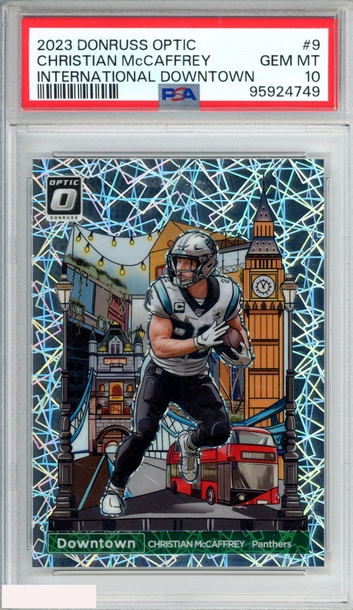 2023 PANINI DONRUSS OPTIC INTERNATIONAL DOWNTOWN CHRISTIAN MCCAFFREY #9 PSA 10
