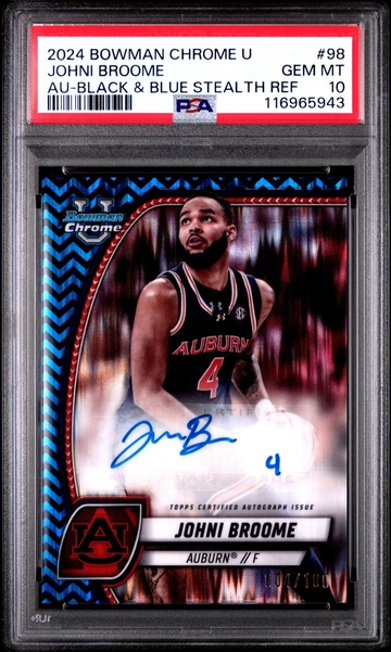 2024 Bowman Chrome U Johni Broome #98 Black Blue Stealth Auto /100 PSA 10