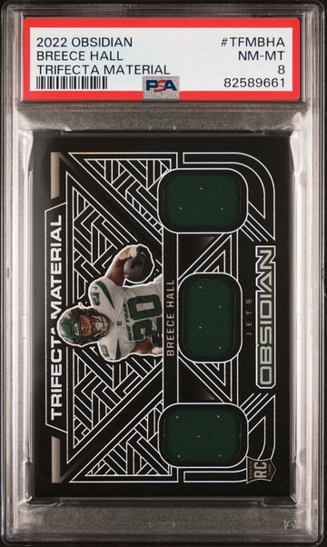 2022 Obsidian #TFM-BHA Breece Hall Trifecta Material PSA 8