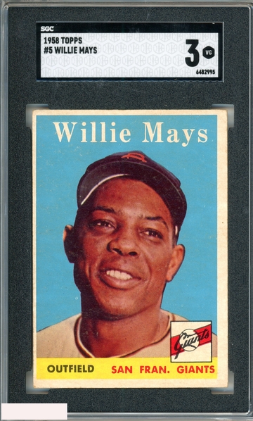 1958 TOPPS WILLIE MAYS #5 SAN FRANCISCO GIANTS HOF SGC 3 VG
