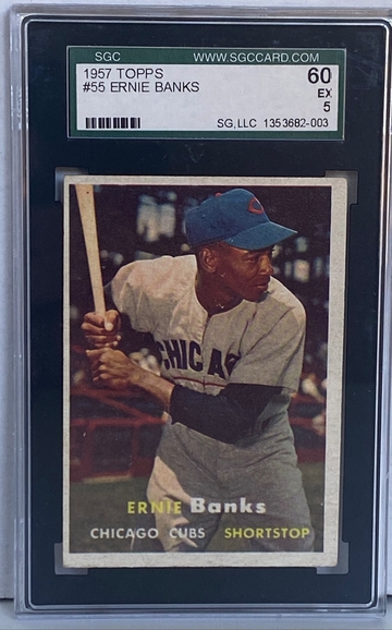 1957 Topps Ernie Banks Baseball Card MLB HOF #55 - SGC 5 EX
