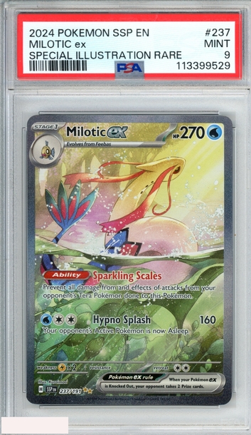 2024 POKEMON SURGING SPARKS MILOTIC EX #237 SPECIAL ILLUSTRATION RARE PSA 9