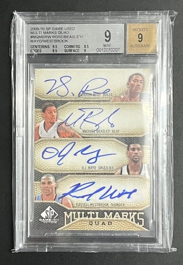 2019-10 UD SP Game Used Multi Marks Quad Auto Autograph Rose/Beasley/Mayo/Westbrook 36/50 bgs 9
