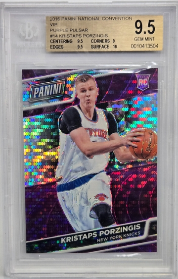 2016 Panini National VIP Kristaps Porzingis Purple Pulsar Prizm /50 BGS 9.5