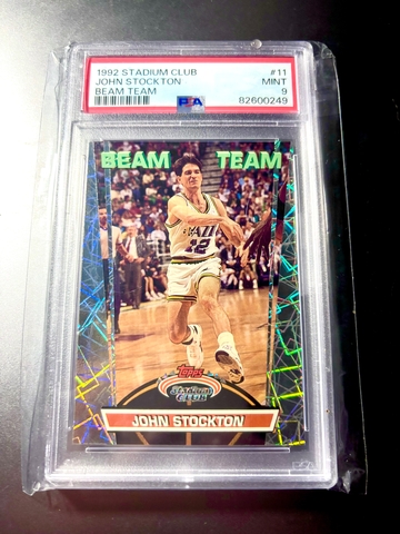 1992- #11/21 Topps Stadium Club BEAM TEAM Insert JOHN STOCKTON PSA MINT 9