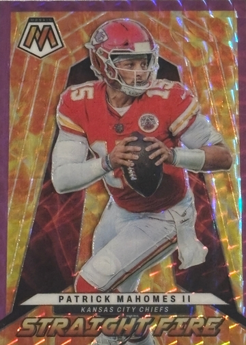 PATRICK MAHOMES II 2022 PANINI MOSAIC STRAIGHT FIRE PURPLE PRIZM /49