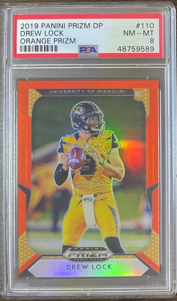 2019 Drew Lock Draft Pick Panini Orange Prizm PSA 8