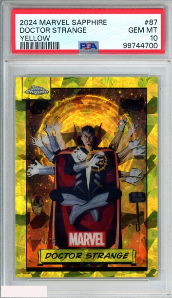 2024 TOPPS CHROME MARVEL SAPPHIRE DOCTOR STRANGE #87 YELLOW 24 OF 75 PSA 10