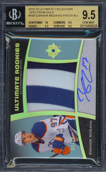 2015-16 Upper Deck Ultimate Collection Spectrum Gold Rookie Patch Autograph #109 Connor McDavid /10 BGS 9.5