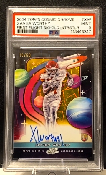 2024 Topps Chrome Cosmic  First Flight RC  Auto  Xavier Worthy  Gold /50  PSA 9  Pop 4 / No Higher