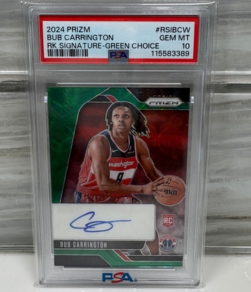 2024 Prizm Bub Carrington Rookie Signature /8 Green Choice Auto PSA 10