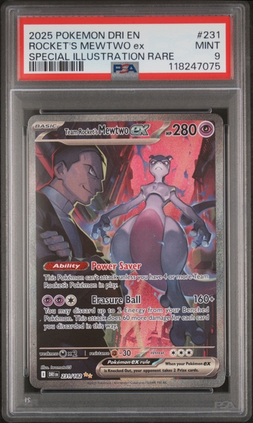2025 Pokemon #231/182 Rocket's Mewtwo ex Special Illustration Rare PSA 9