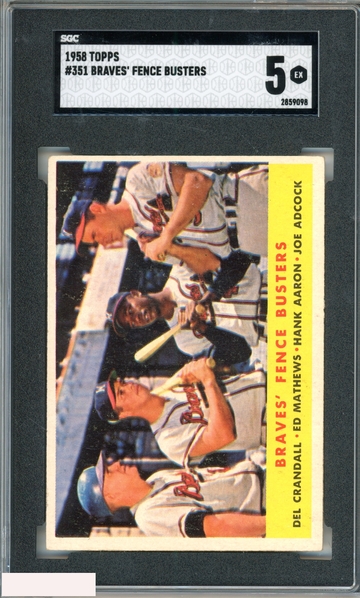 1958 TOPPS BRAVES FENCE BUSTERS #351 CRANDALL MATHEWS AARON ADCOCK SGC 5 EX