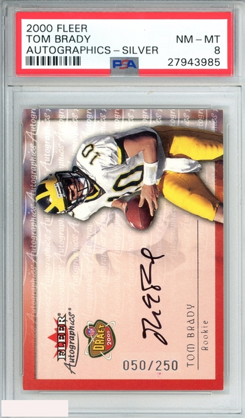 2000 FLEER TOM BRADY AUTOGRAPHICS-SILVER RC 50 OF 250 PSA 8 NM-MT