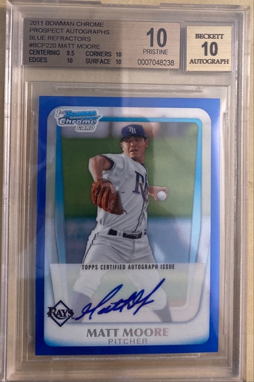 2011 MATT MOORE Bowman Chrome Blue Ref RC AUTO #/150 BGS Auto 10 Pristine!