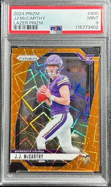 2024 PANINI PRIZM LAZER PRIZM #400 JJ MCCARTHY ROOKIE RC PSA 9 MINT VIKINGS