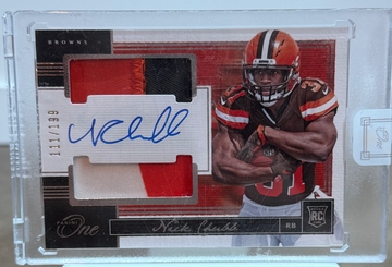 2018 Panini One Nick Chubb Rookie Dual Patch Auto /199