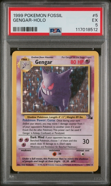 1999 Fossil #5/62 Gengar PSA 5