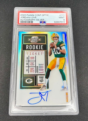 2020 Jordan Love Panini Contenders Optic Silver Prizm Rookie Ticket Auto PSA 9 #111 Autograph RC SP