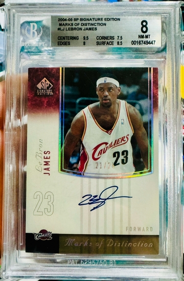 2004-05 SP Signature Edition Marks Of Distinction Lebron James On Card Auto /25 BGS 8