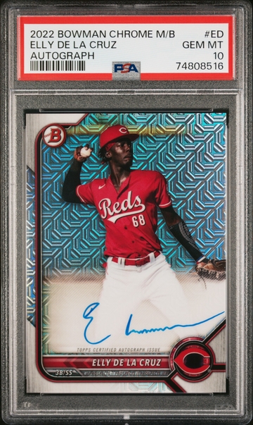 Elly De La Cruz 2022 Bowman Chrome Mega Box Blue Refractor RC Autograph PSA 10 Gem Mint