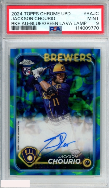 2024 TOPPS CHROME UPD ROOKIE AUTO JACKSON CHOURIO BLUE GREEN LAVA OF 125 PSA 9