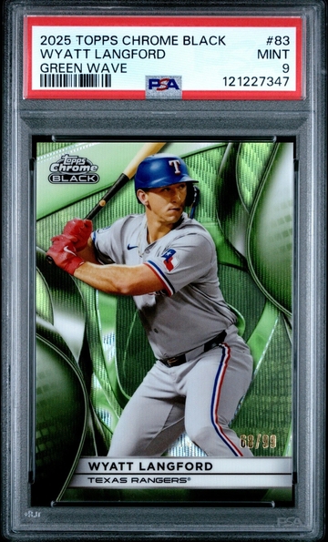 2025 Topps Chrome Black #83 Wyatt Langford Green Wave Refractor #/99 PSA 9 POP 1
