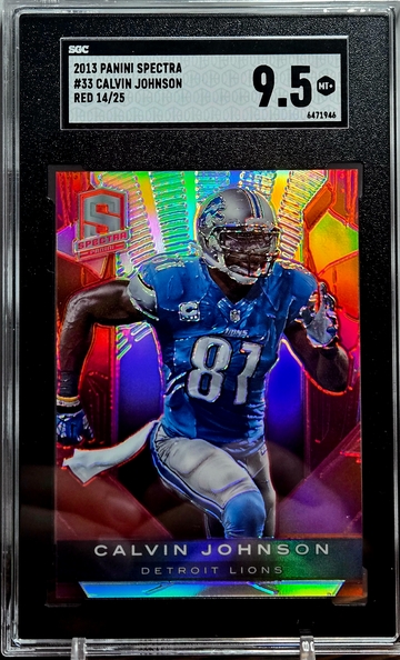 2013 Panini Spectra Calvin Johnson Red Prizm # /25 SGC 9.5 Mint + Lions HOF