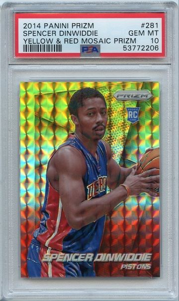 SPENCER DINWIDDIE 2014 PANINI PRIZM YELLOW RED MOSAIC ROOKIE PSA 10