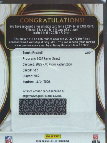 2024 Select XRC WR#2 Tetairoa McMillan 