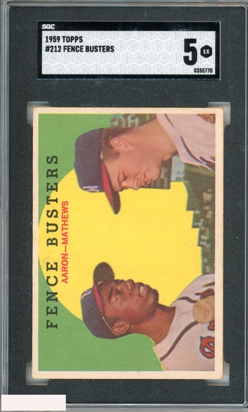 1959 TOPPS FENCE BUSTERS #212 HANK AARON ED MATHEWS SGC 5 EX