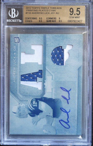 BGS 9.5 - 2012 TOPPS TRIPLE THREADS ANDREW LUCK RC ROOKIE #110 (1/1) CYAN PLATE AUTO 10