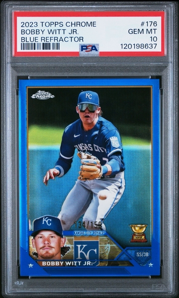 2023 TOPPS CHROME BOBBY WITT JR. BLUE REFRACTOR #176 PSA 10