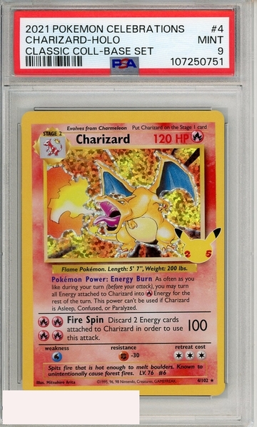 2021 POKEMON CELEBS CLASSIC COLL CHARIZARD-HOLO #4 BASE SET PSA 9