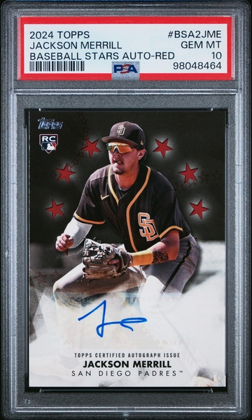 2024 Topps Baseball Stars Red Jackson Merrill #BSA2-JME RC Auto /25 PSA 10