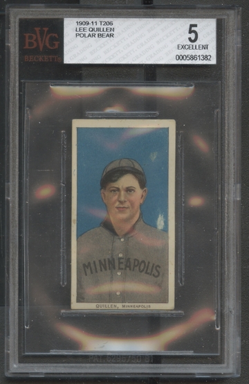 1909-11 T206 Polar Bear Lee Quillen Minneapolis Millers BVG 5 EX