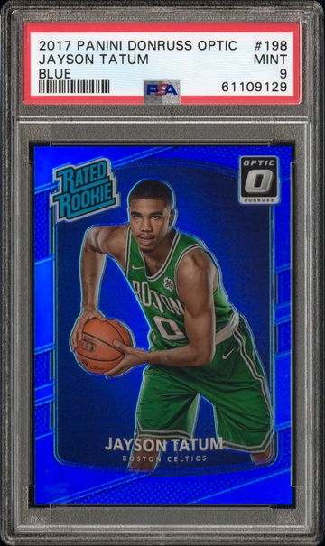 2017-18 Jayson Tatum Panini Donruss Optic Rated Rookie Blue Prizm 8/49 PSA 9 #198 RC SP