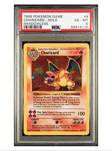1999 Pokemon Charizard Holo Shadowless PSA 6