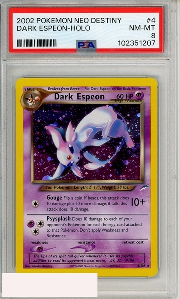 2002 POKEMON NEO DESTINY DARK ESPEON-HOLO #4 PSA 8 NM-MT
