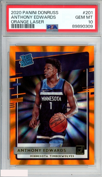 2020 PANINI DONRUSS ANTHONY EDWARDS #201 ORANGE LASER ROOKIE RC PSA 10 GEM MT
