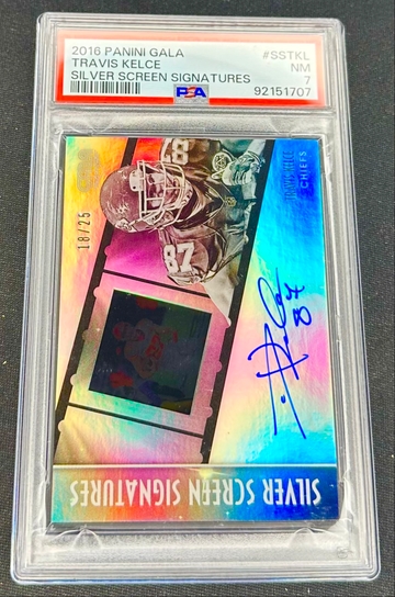 2016 Travis Kelce Panini Gala Silver Screen Signatures Frame Auto /25 PSA 7 Holo Autograph SP
