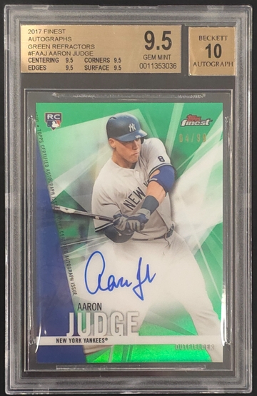 Aaron Judge 2017 Topps Finest RC Auto Green Refractor /99 BGS Gem Mint 9.5/10