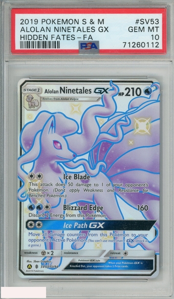 2019 POKEMON SUN AND MOON HIDDEN FATES ALOLAN NINETALES GX #SV53 FA PSA 10